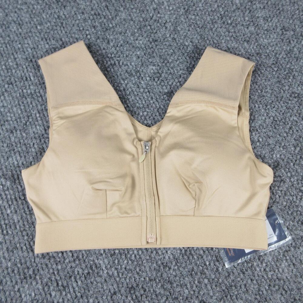 Tommie Copper Bra Womens L Beige Longline Compression Front Zip Mesh NWT